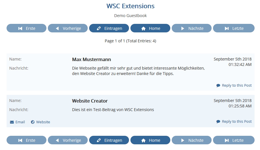 Website Creator mit Gästebuch